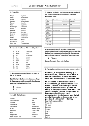 Independent Home learning or cover work - French snacks