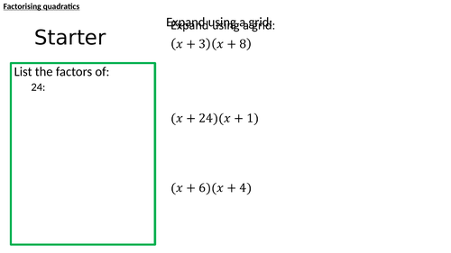 Factorising and solving quadratics using a grid (positive coefficients)