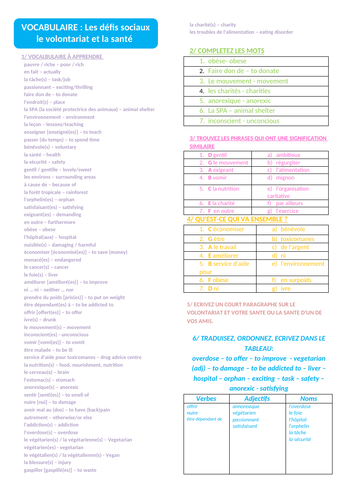 Global Issues Revision Worksheet / Worksheets French