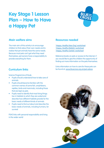 Blue Cross Pet resources for Key stage 1