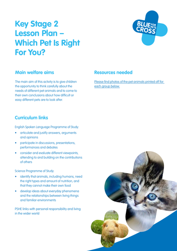 Blue Cross Pet resources for Key Stage 2