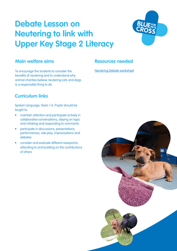 Blue Cross Pet resources - Upper Key stage 2 Literacy Debate