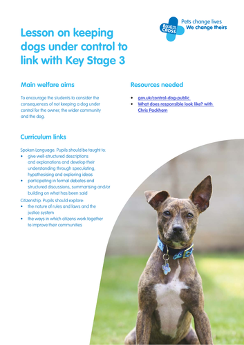 Blue Cross Pet resources for Key Stage 3 - Keeping Dogs under Control