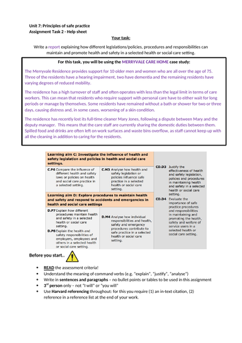 Unit 7 - Principles of Safe Practice - Task 2 Help Sheet