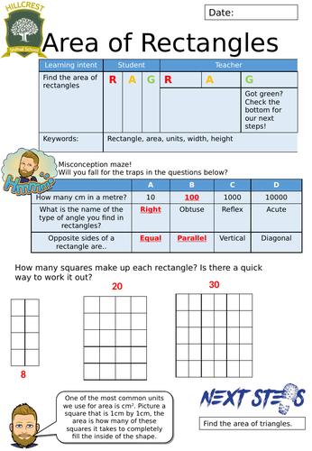 Area of rectangle and parallelograms worksheet