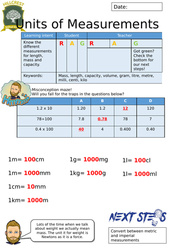 Units of measurements Worksheet