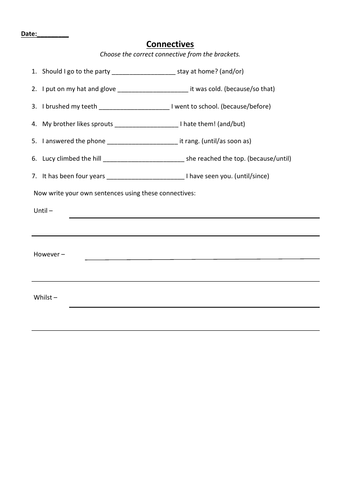Using Connectives Worksheet