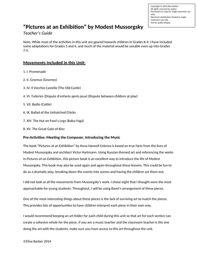 Music Unit: Pictures at an Exhibition Mussorgsky