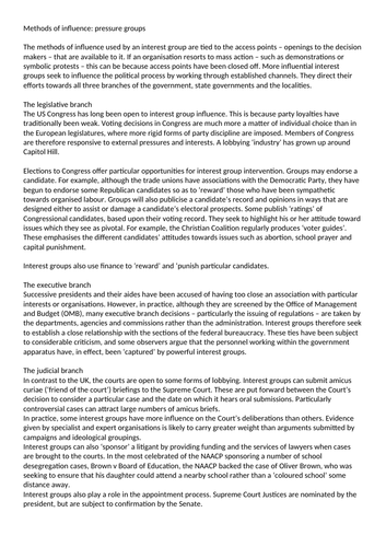 Pressure Groups US politics A* notes