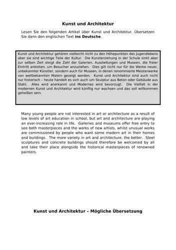 Kunst und Architektur - translation into German for AQA A Level