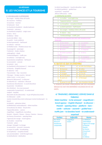 gcse french holidays vocabulary revision worksheet teaching resources