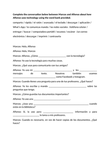 Technology use worksheet