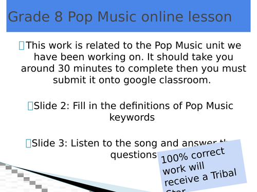 Pop Music online lesson (home learning)