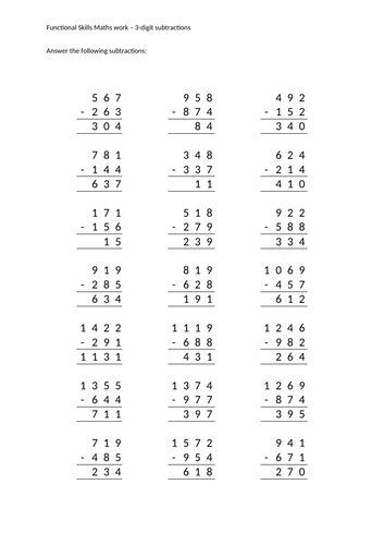 3-digit subtractions