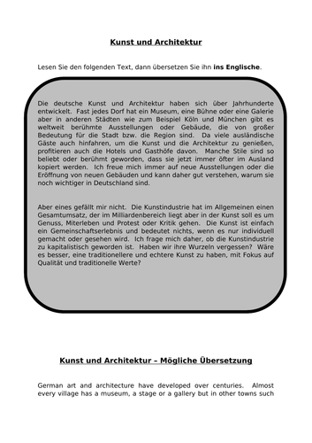 Kunst und Architektur - translation into English for AQA A Level German