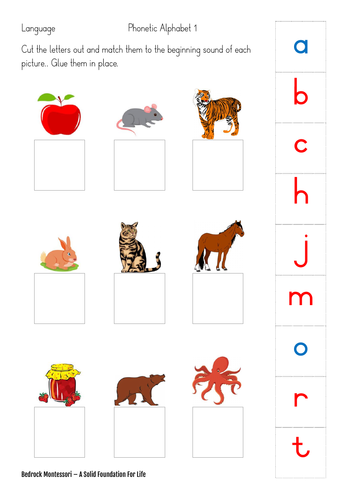 Montessori Phonetic Alphabet with Cutting and Gluing