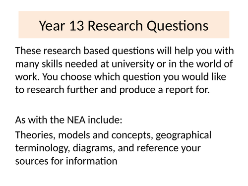 Year 13 University Preparation Research Tasks
