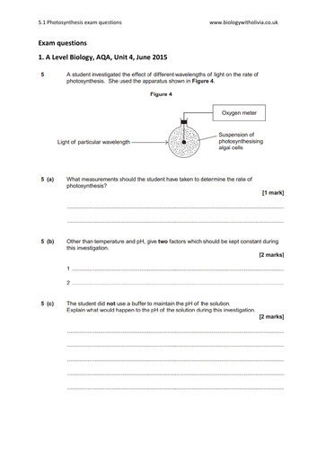5.1 Photosynthesis exam questions | A Level Biology AQA