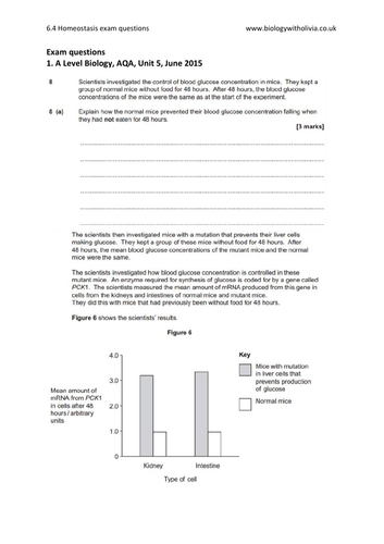 6.4 Homeostasis (control of blood glucose/ water potential) exam questions | A Level Biology AQA
