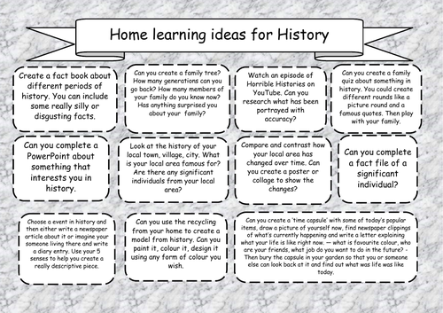 Home Learning Activities - History
