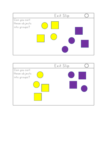 Year 1 - Sort Objects - Assessment slips