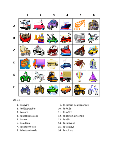 Véhicules (Vehicles in French) Transport Worksheet