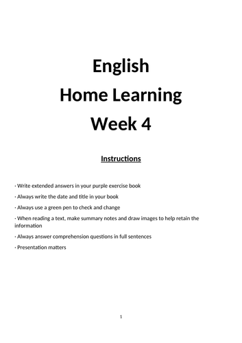 English Home Learning/ Revision/ independent Work Year 7 and 8: Using Adjectives