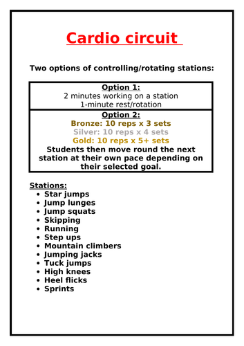 Cardio fitness circuit plan