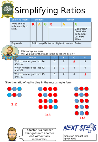 Simplifying Ratios worksheet | Teaching Resources