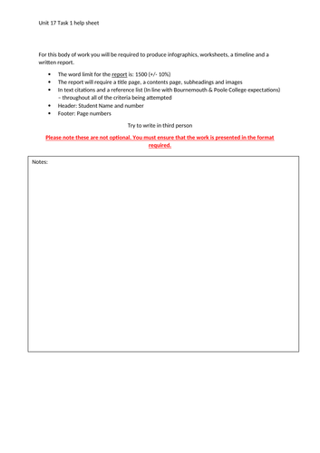 BTEC level 3 HSC unit 17 help sheets for assignments!