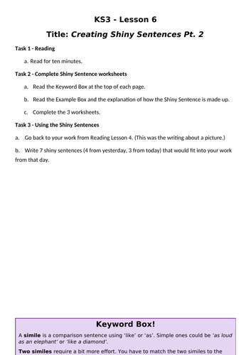 home learning ks3 english lesson 6 teaching resources
