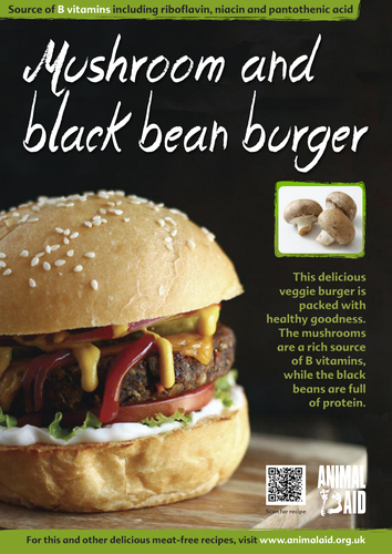 Good Food Ideas poster: Mushroom and black bean burger