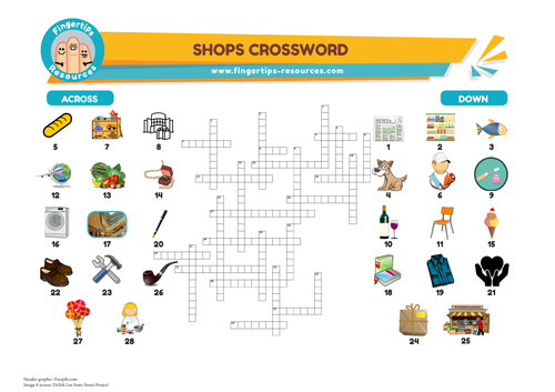 Shops Vocabulary Crossword Teaching Resources