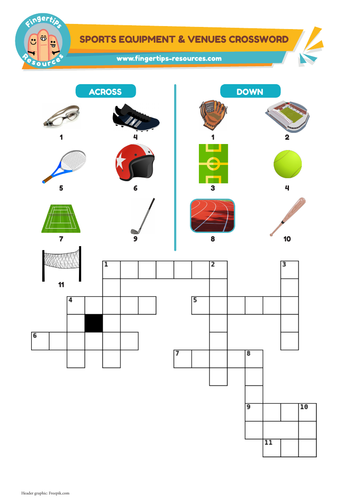 Sports Equipment Venues Crossword Teaching Resources