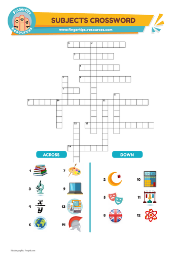 School Subjects Crossword Teaching Resources