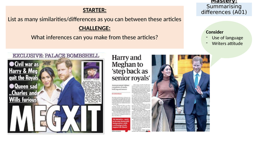GCSE Paper 2 Question 2 Summarising Differences Megan Markle | Teaching ...