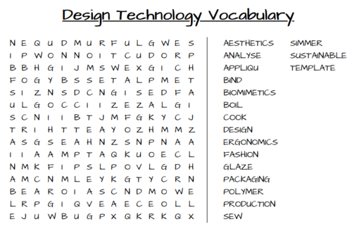 Design Technology Wordsearch