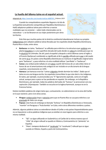 La huella del idioma taíno en el español actual
