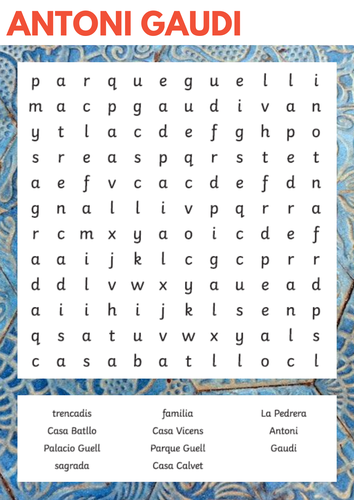 Antoni Gaudi Wordsearch