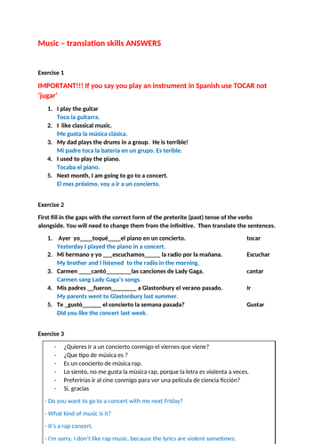 Music Tastes Translations Teaching Resources