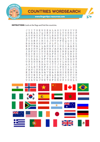 countries flags word search teaching resources