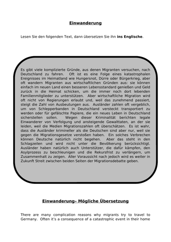 Einwanderung  - translations into German and English
