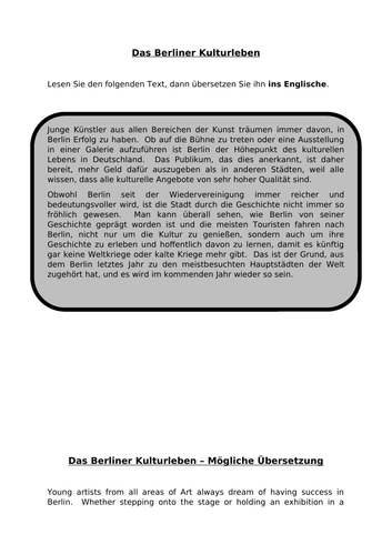 Das Berliner Kulturleben - translations into German and English
