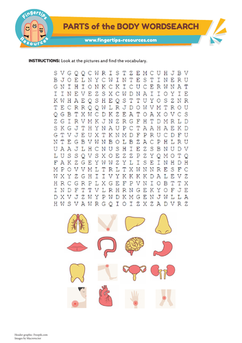 Parts of the Body Vocabulary Word Search