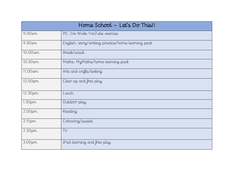 Home Learning Timetable