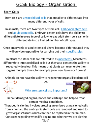 Home Learning Pack ~ GCSE Bioloy ~ Organisation