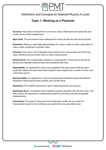 Edexcel A-level Physics Definitions