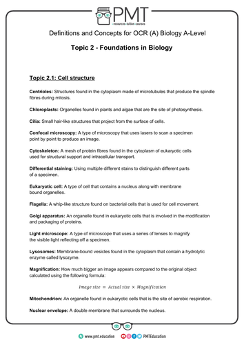 OCR (A) A-level Biology Definitions