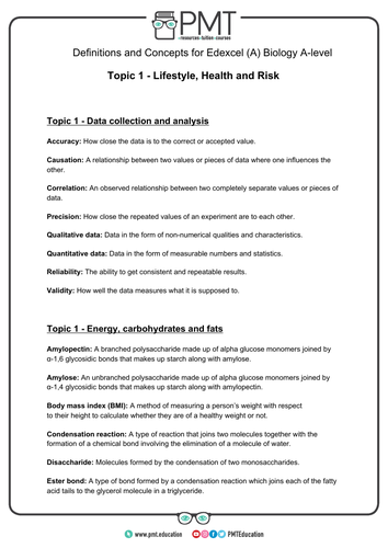 Edexcel (A) A-level Biology Definitions