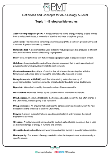 AQA A-level Biology Definitions